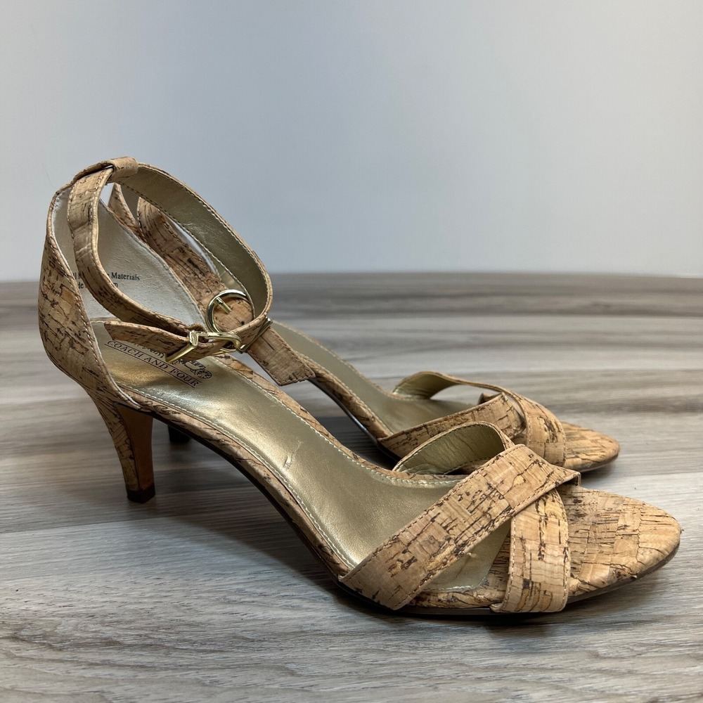 Coach And Four Womens Size 9.5 Cork Short Heel Sandals Criss-Cross Strappy‎